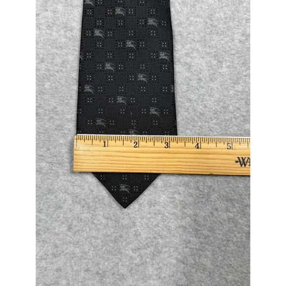 Burberry London Black Gray Check Textured Silk Logo Neck Tie - Picture 4 of 6